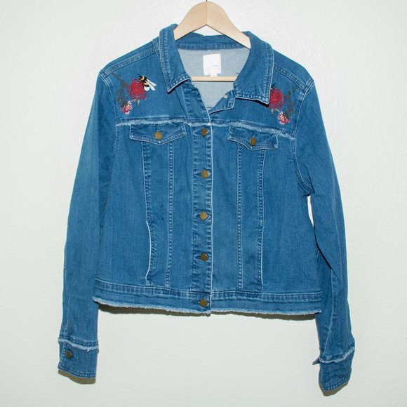 LC Lauren Conrad Jackets & Blazers - LC Lauren Conrad Jean Jacket with Floral Embroidery